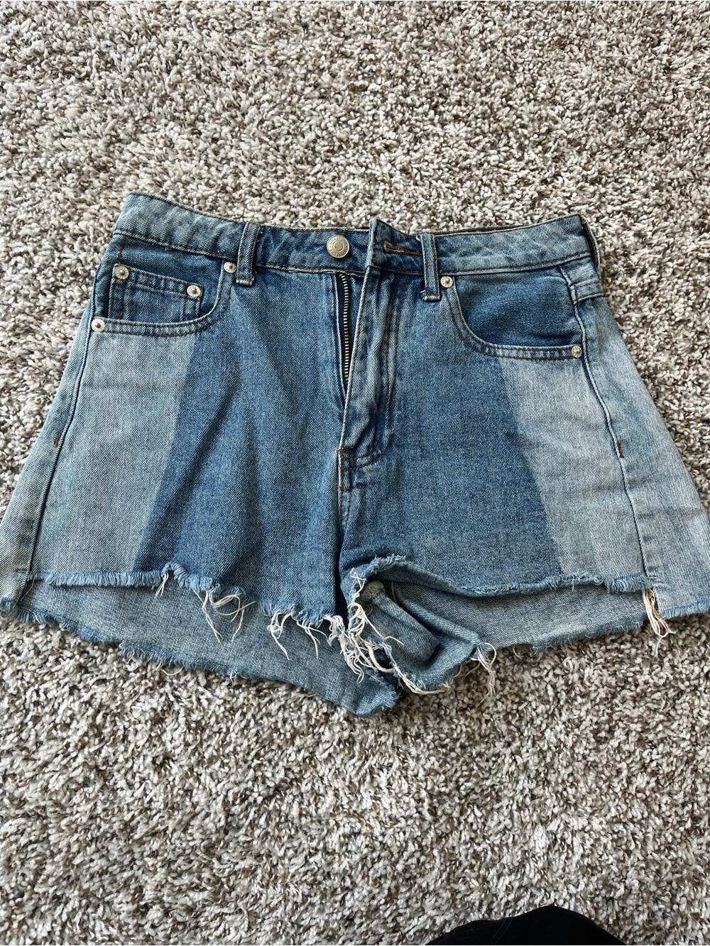 High-Waist Two-Tone Denim Cutoff Shorts - Blue